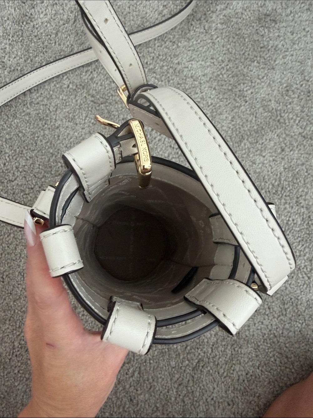Michael Kors White and Light Gray MK Monogram Crossbody Bottle Holder - Picture 6 of 7